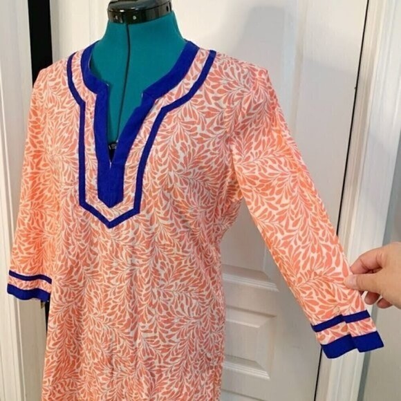 J. Crew V Neck Cotton Tunic Print Casual Long Sleeve Lightweight Summer Blouse - Picture 3 of 12